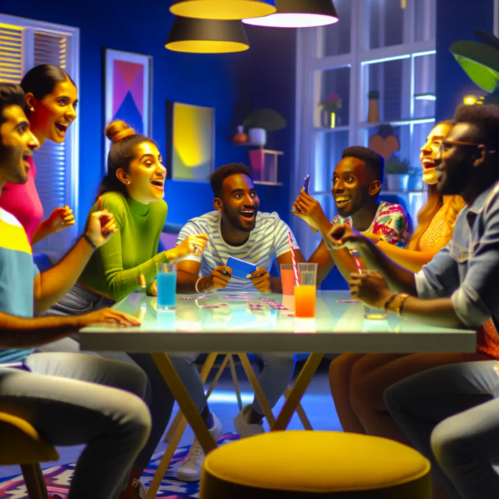 Znajomi śmiejący się razem podczas gry w Heads Up!