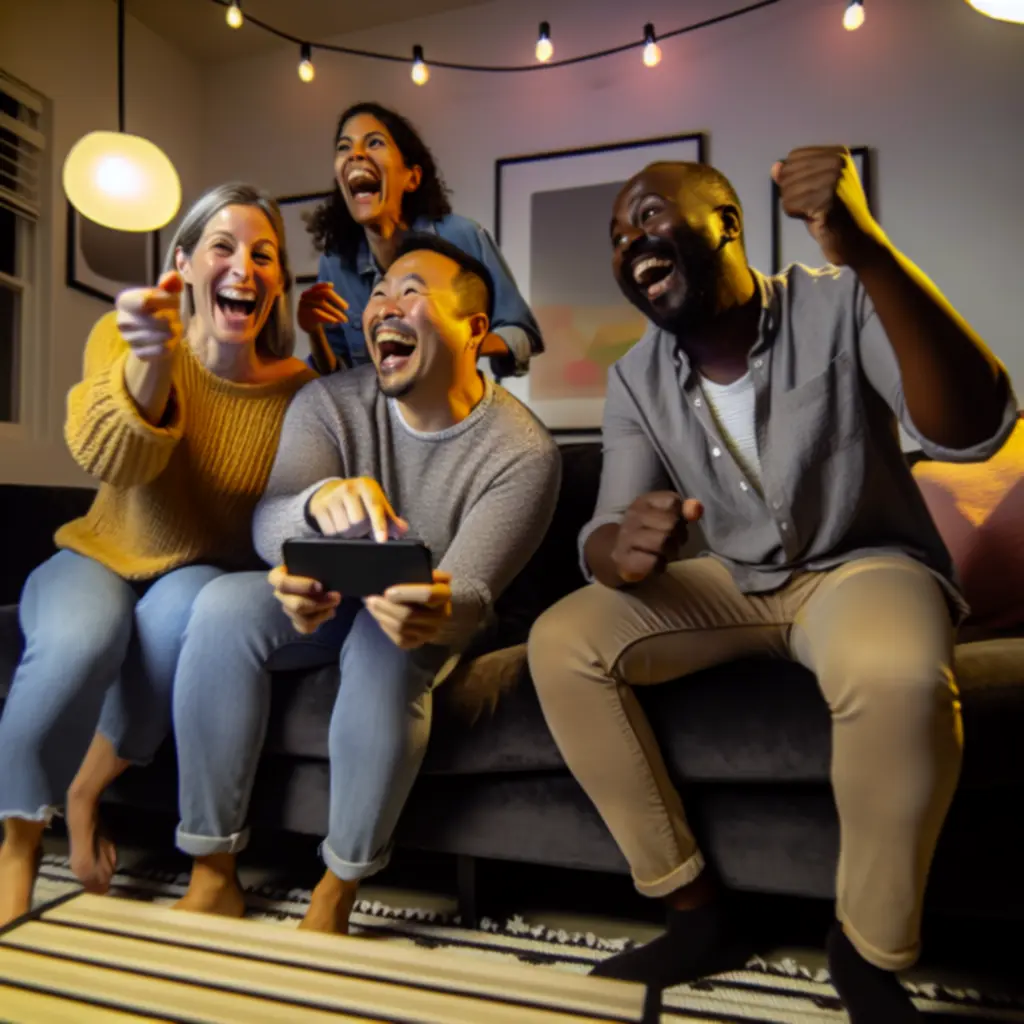 Znajomi i rodzina śmieją się razem podczas gry w kalambury