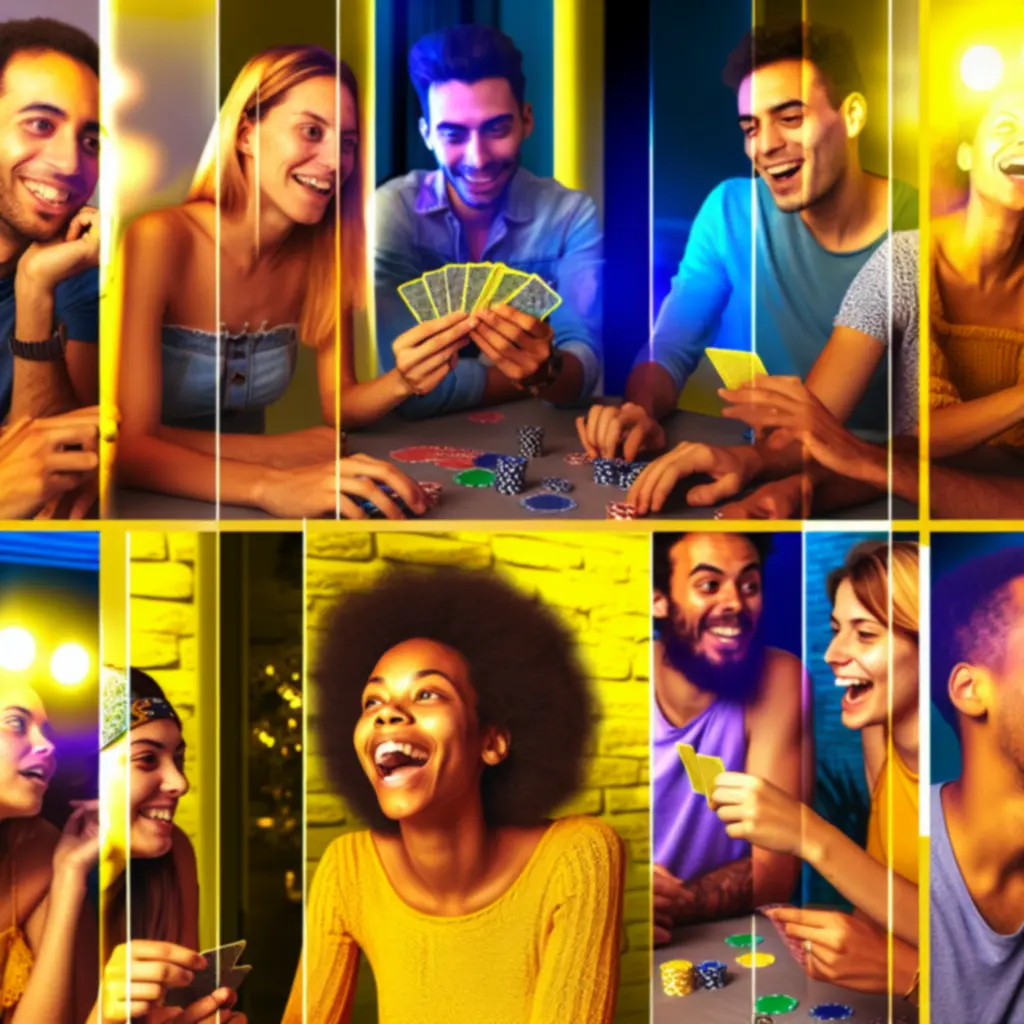 Grupa przyjaciół bawiących się w Heads Up! podczas imprezy