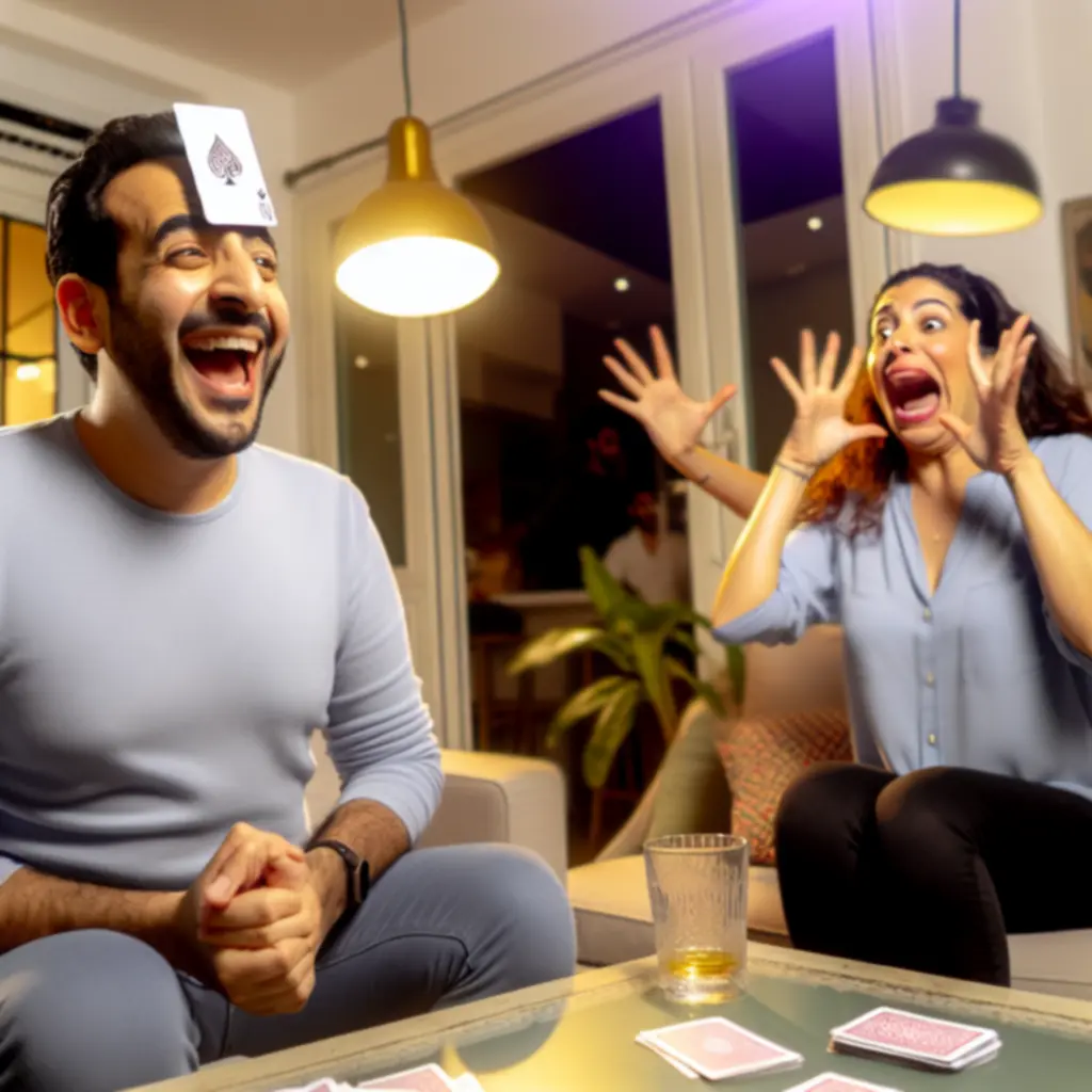 Prezentacja jak grać w Heads Up! z animowanymi podpowiedziami i ludźmi pokazującymi hasła