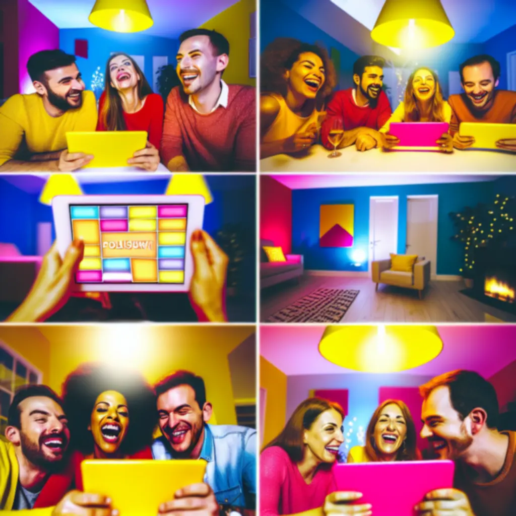 Przyjaciele grający w Heads Up! w dynamicznej, imprezowej atmosferze